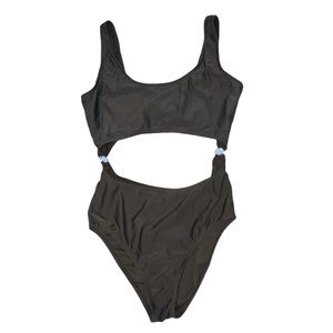 4/$24 Trillium Black Attached Sides One Piece Bikini Swimsuit